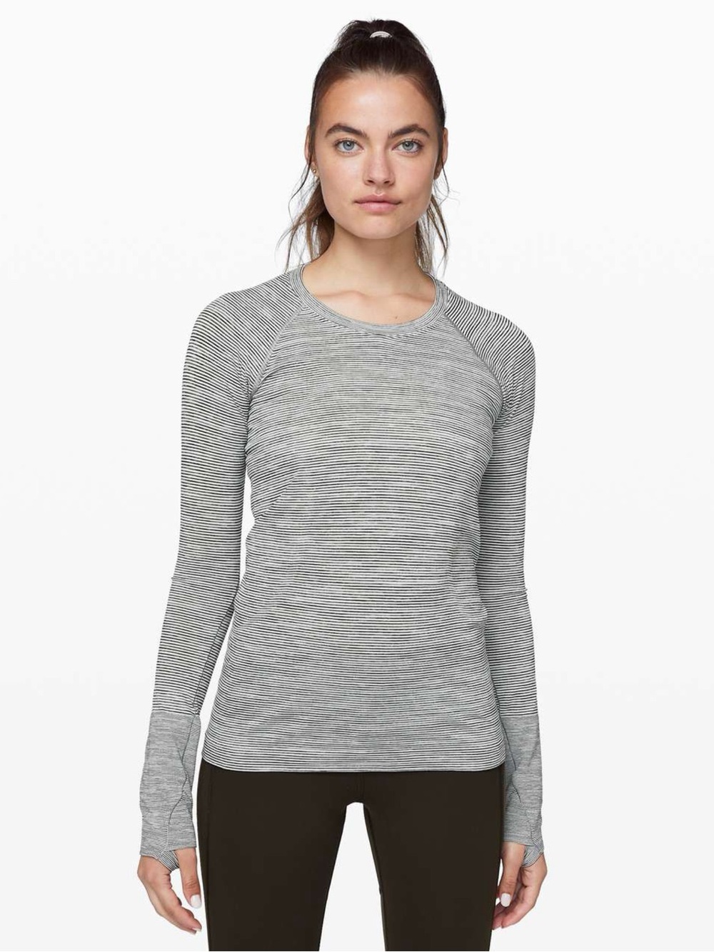 Lululemon Black White Striped Swiftly Speed Long Sleeve Top